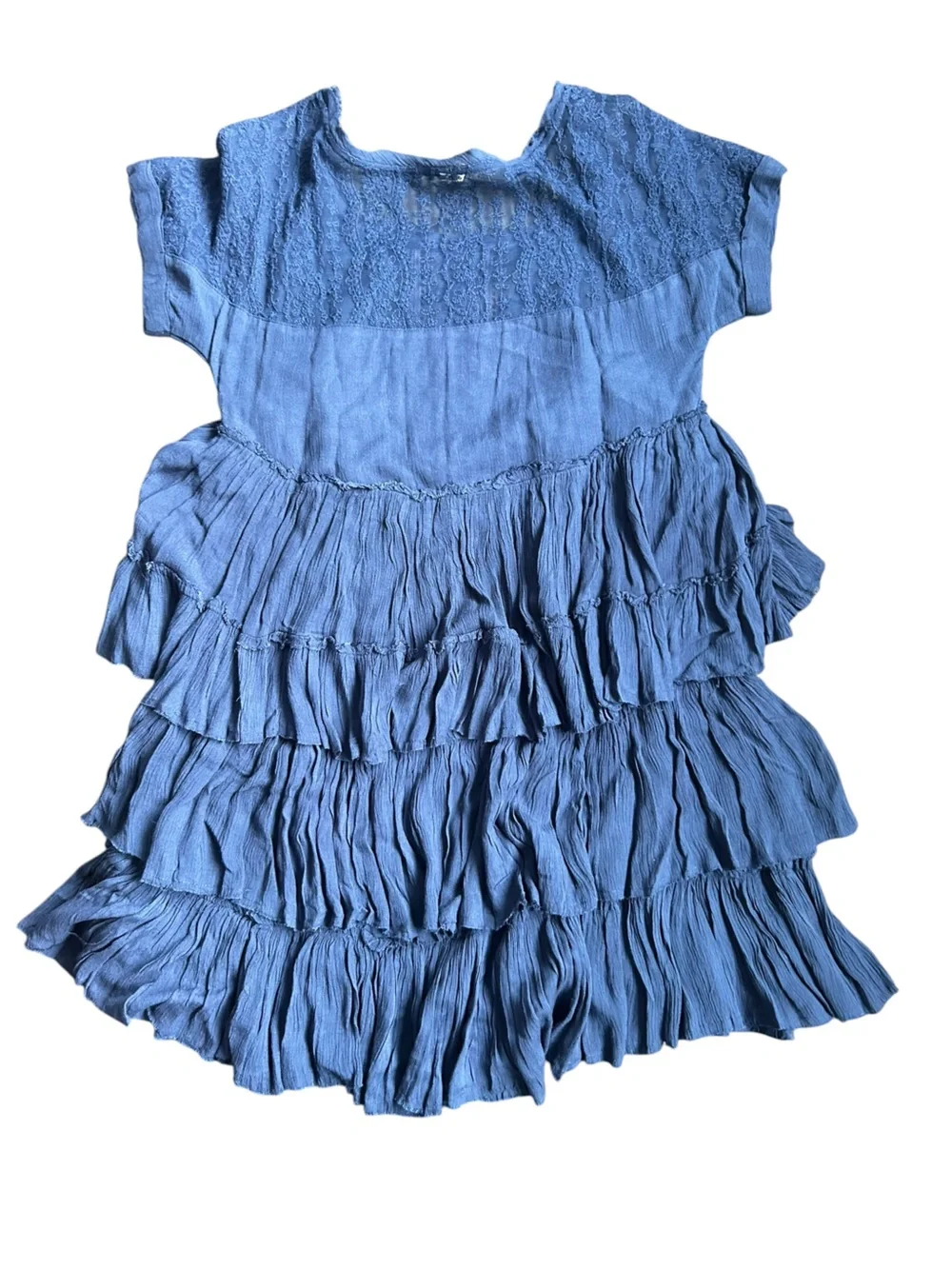 Free‎ People Sunbeam Navy Blue Lace Tiered Mini Dress Size XS